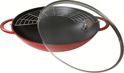 Patelnia Wok Staub czerwona z pokrywka 37 cm (3272343139069)