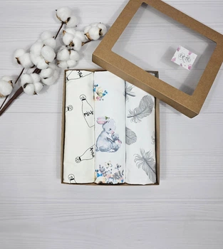 Набор для новородженных: 3 непромокаемых пеленки a.l.babybox Зайка с мамой белый