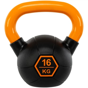 Гиря тренировочная цельная обрезиненная с окрашенной ручкой LiveUp Urethane competition kettlebell UAZE5336-16 16кг (чугун, черный-оранжевый)