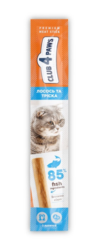 Лакомство для кошек Клуб 4 лапы Мясная палочка Лосось и щепа 5 г (4820083908200)