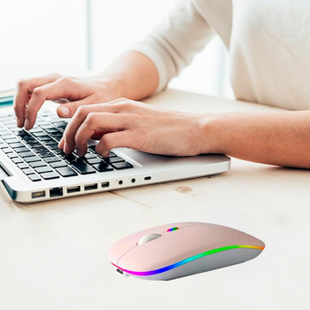 Беспроводная компьютерная мышь Bluetooth 5.1 + 2.4G, бесшумная мышка с 1600 DPI и RGB подсветкой, розовая (97153606)