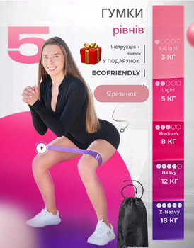 Резинки для фитнеса Yar-sport Mini Power Band 5 шт 1-20 кг розовый в комлекті з чехлом