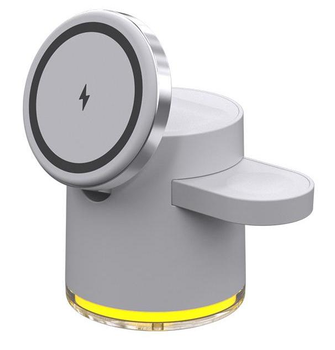 Бездротова зарядна док станція MagSafe 3в1 для iPhone 12 13 14 15 16 Зарядка для айфона Apple Watch 2-9 se ultra Airpods Galaxy Watch 3-6 Android навушників та годинників White С16-W