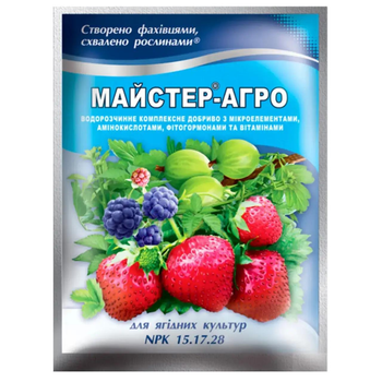 Комплексне мінеральне добриво Майстер-Агро NPK 15.17.28 для ягідних культур 100 г Кіссон