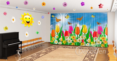 Весняні Фото Штори в дитячий сад PHOTODECOR "Тюльпани та нарциси з метеликами"
