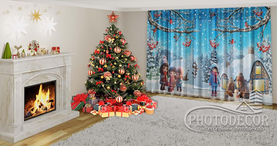 Новорічний Фото Тюль PHOTODECOR "Діти на зимовій прогулянці"
