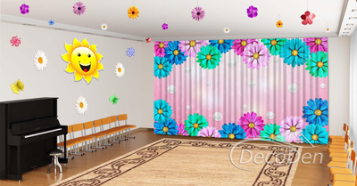 Весняні Фото Штори в дитячий сад PHOTODECOR "3D Різнокольорові квіти та перли"