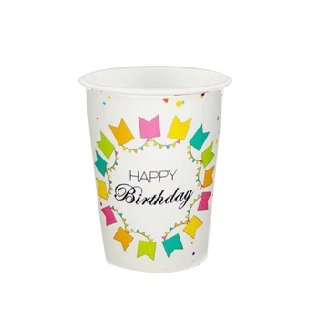 Склянки Паперові Одноразові Happy Birthday Кольорові Прапорці | Білий