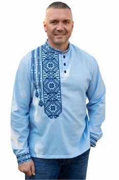 Чоловіча лляна сорочка-вишиванка з темно-синьою вишивкою (3XL)120 блакитна (19019876120)