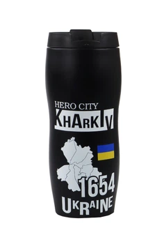 Термокружка ТМ 4Profi черная с рисунком Kharkiv 1654 380 мл