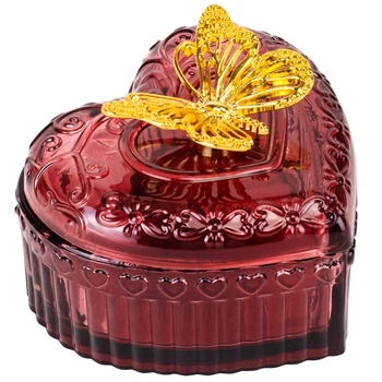 Декоративна червона скринька серця Glass-015 8,5 см з метеликом на кришці