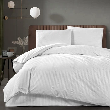 Комплект постельного белья Zastelli евро 200x220 см White Белый Stripe сатин поликоттон (2555000001819)