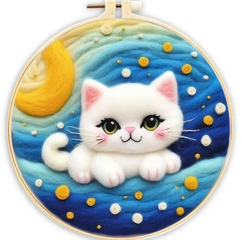 Набір для валяння картини з вовни Cat under the Moon, фелтінг, набір для рукоділля, творчості, Panalisa (97546038)