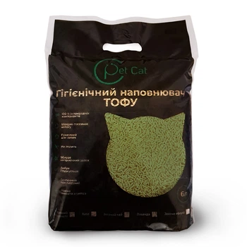 Гігієнічний наповнювач Тофу "Pet Cat" з ароматом Зелений чай 6 л / 2,5 кг, made in Ukraine UA
