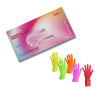 Перчатки нитриловые разноцветные Rainbow, 100 шт, S