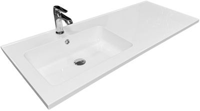 Раковина, умывальник накладной, искусственный камень ADAMANT Flat 120 L с сифоном Click-Clack + смеситель для раковины