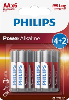 Батарейки Philips Power Alkaline LR6 AA 1.5 В 4+2 шт. (LR6P6BP/10)