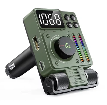 Автомобильный беспроводной FM модулятор / трансмиттер LENCENT MT01 с Bluetooth 5.3 и быстрой зарядкой PD 30 Вт, хаки (97622972)