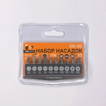 Набор насадок, 25 мм, 10 шт. (S3, S4, S5, S6, PH0, PH1, PH2, PZ0, PZ1, PZ2) "LEVTOOLS" 501-110