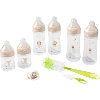 Набір для годування новонароджених Bebe Confort Physio Air Soft Sand 150 мл 270 мл х 2 шт 360 мл х 2 шт 2 шт з пустушкою та щіточкою (3102202330)