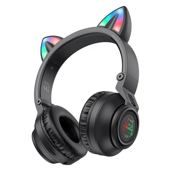 Навушники бездротові з мікрофоном Bluetooth Borofone BO18 Cat ear LED RGB підсвітка котячі вушка Black