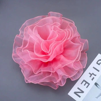 Брошь Цветок 28 см из сеточки light-pink Аксессуар для одежды BK462-LP