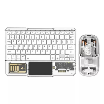 Трёхканальный набор клавиатуры с мышью KB-333 Wireless 2,4Ghz + Bluetooth в прозрачном корпусе с подсветкой RGB White
