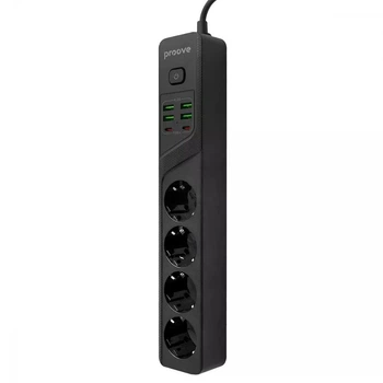 Мережевий подовжувач фільтр Proove Power Socket P-04 4*Рожетки 4*USB 2*Type-C 2 м 2500 W Black