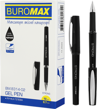 Набір гелевих ручок Buromax Strong 0.7 мм Чорний 12 шт (BM.8314-02)