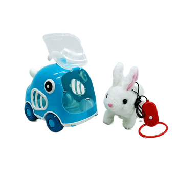 Интерактивная игрушка Yi wu jiayu Кролик "Lovely Pet" белый, в переноске на колесах, поводок 924-3