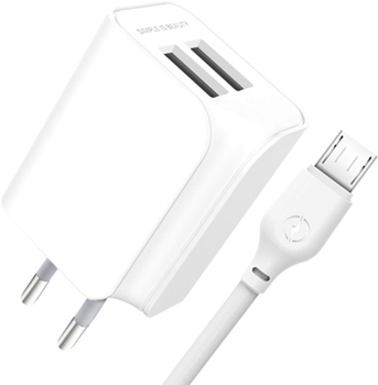 Мережевий зарядний пристрій XO L35D 2 USB 2.1A кабель microUSB в комплекті (XO-L35-MCR)