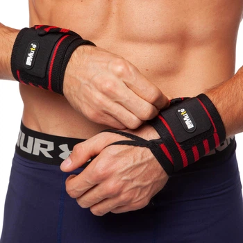Бинты кистевые для жима (2шт) STRENGTH WRIST WRAPS MUTE 9905-1 (PL, эластан, р-р регулируемый, красный) 301-1