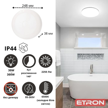 Led светильник накладной 30W круглый ETRON Slider 1-EIP-935 95-265V 6500К IP44