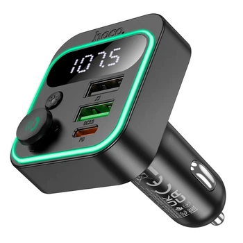 FM-трансмиттер Hoco E85 12–24 В 2 USB PD 20 Вт QC 3.0 Bluetooth 5.4 RGB Чёрный (E85)