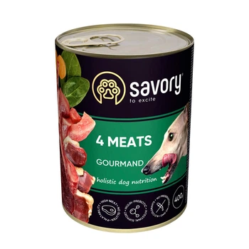 Влажный корм для взрослых собак с четырьмя видами мяса Savory 400 г
