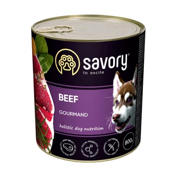 Полнорационный влажный корм для взрослых собак с говядиной Savory 800 г