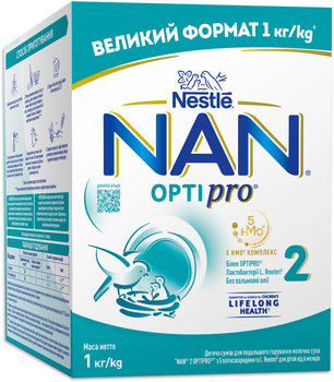 Дитяча суміш молочна суха NAN 2 Optipro з 5 олігосахаридами та L. Reuteri для дітей від 6 місяців 1 кг (8445291444300)