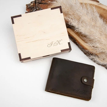 Мужское портмоне из натуральной кожи в деревянной коробке, Brown, Malina Leather
