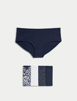 Набор хлопковых трусиков Marks&Spencer шортики Low rise shorts 16(44) 5 шт navy mix 0107
