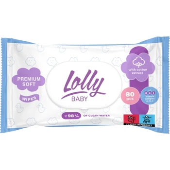 Детские влажные салфетки Lolly с первых дней жизни с клапаном 80 шт (4820174981136)