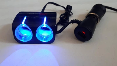 Двойник в прикуриватель 12V 2 вихода+ USB с проводом