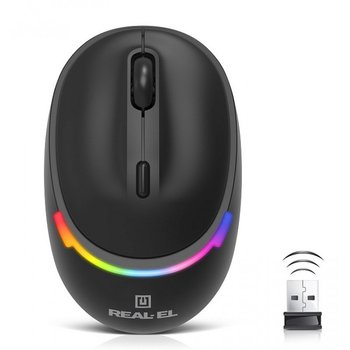 Компьютерная мышка беспроводная REAL-EL RM-440W, Type-C, RGB подсветка, оптическая, 1600 dpi, 3 кнопки Black
