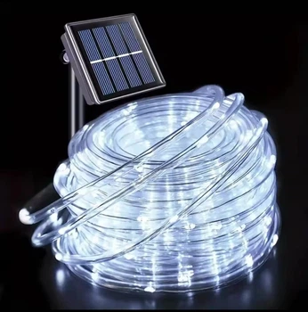 Уличная гирлянда Трубка на солнечной батарее 12 метров 100 LED холодный белый