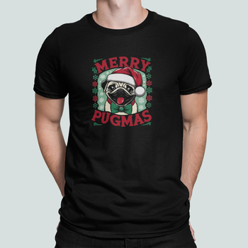 Мужская Новогодняя футболка Stedman с принтом Merry Pugmas Новогодний мопс Черный XXL