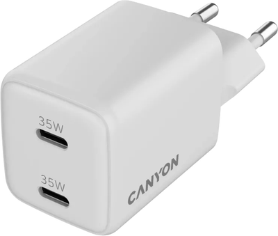 Мережевий зарядний пристрій Canyon GaN 2xUSB-C PD 35W White (CNS-CUW35CC)