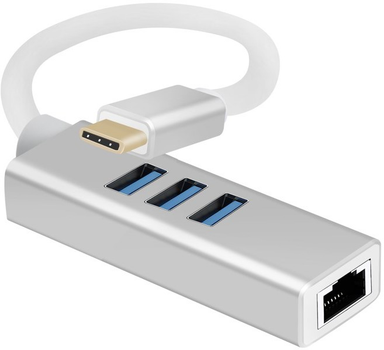 Hub USB Helos USB 3.2 Gen 1 Type-C - 3x USB Type-A + RJ45 Silver (288390)