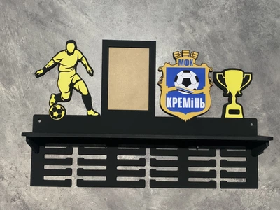 Медальниця футбол з полкою 50смх35см чорна (Medalnutsia-8)