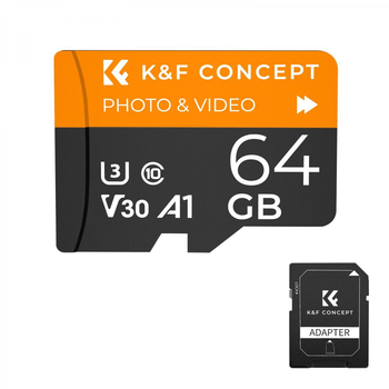 Карта памяти micro SD card 64G U3/V30/A1 K&F Concept с SD адаптером (KF42.0012)