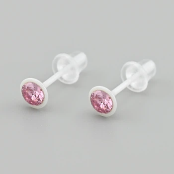 Серьги гвоздики с кристалами Swarovski 49230 размер 5х5 мм цвет розовый белая керамика вес 0.5 г