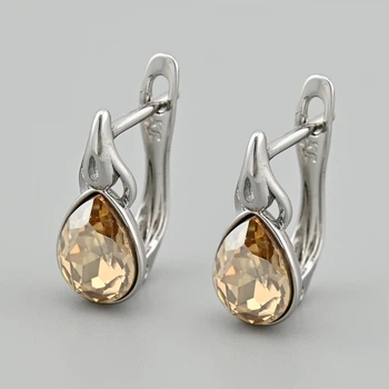 Серьги с кристаллами Swarovski 49191 размер 15х7 мм цвет шампань вес 2.0 г позолота Белое Золото